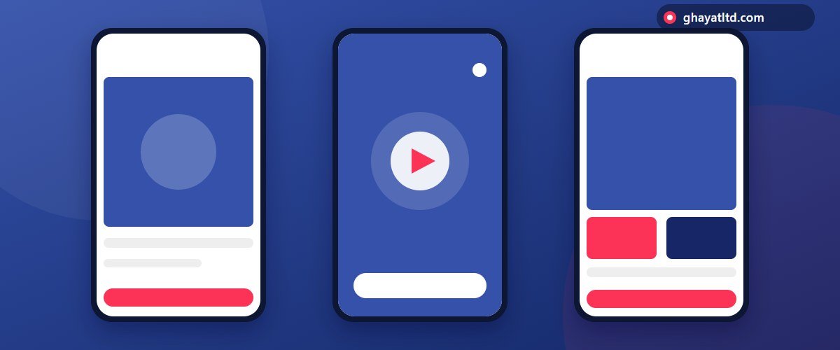 ثلاثة جوالات تعرض إعلان صورة وإعلان فيديو قصير وإعلان بطاقات متعددة