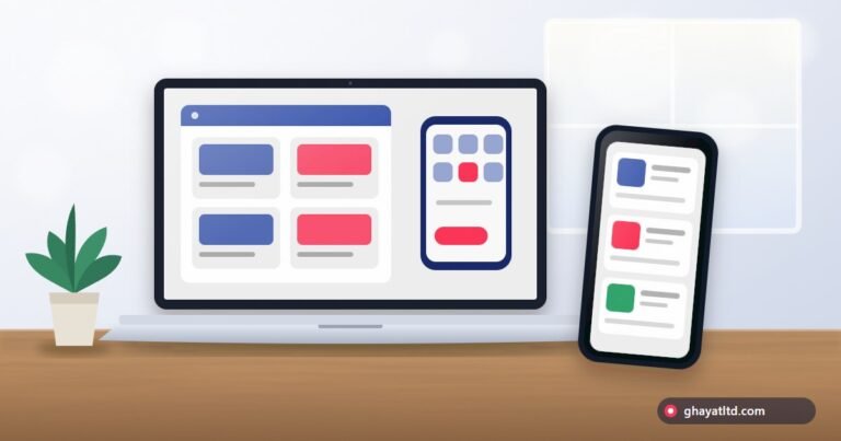 A phone showing an online store with an icon on the home screen beside a laptop