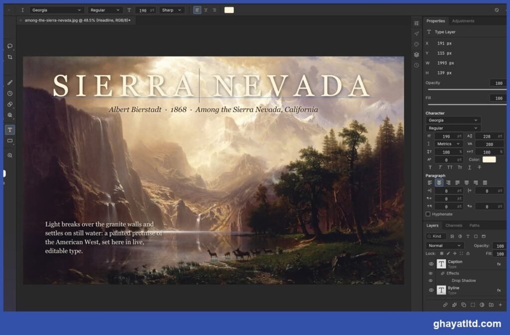 كتابة عنوان ونص مباشرة على الصورة مع أدوات الخط والفقرة في PhotoCraft